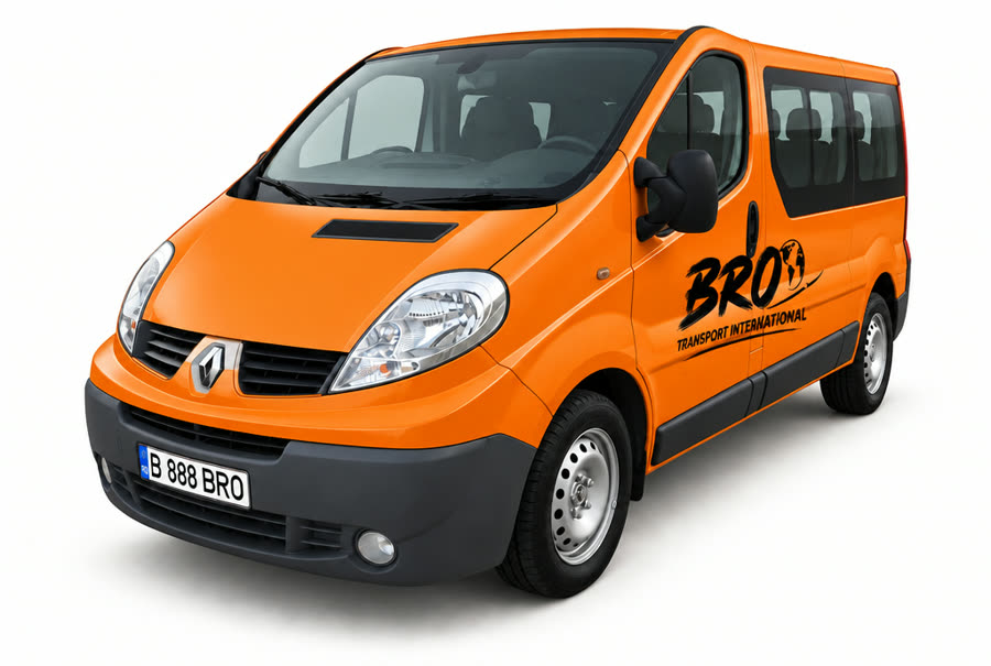 Renault Trafic portocaliu BRO, 8+1 locuri, numărul B 888 BRO